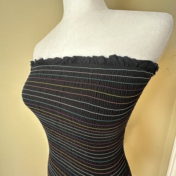 FOREVER 21 All Over Smocked Rainbow Thread Strapless Dress Size Small - Picture 4 of 9